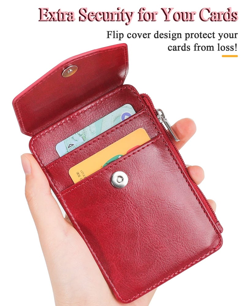 Teskyer Badge Holder with Side Zip Pocket, Multiple Card Slots Leather ID Holder Wallet with Neck Lanyard for Office Staffs, Teachers/Students, Couriers, Workers, Red - Image 5